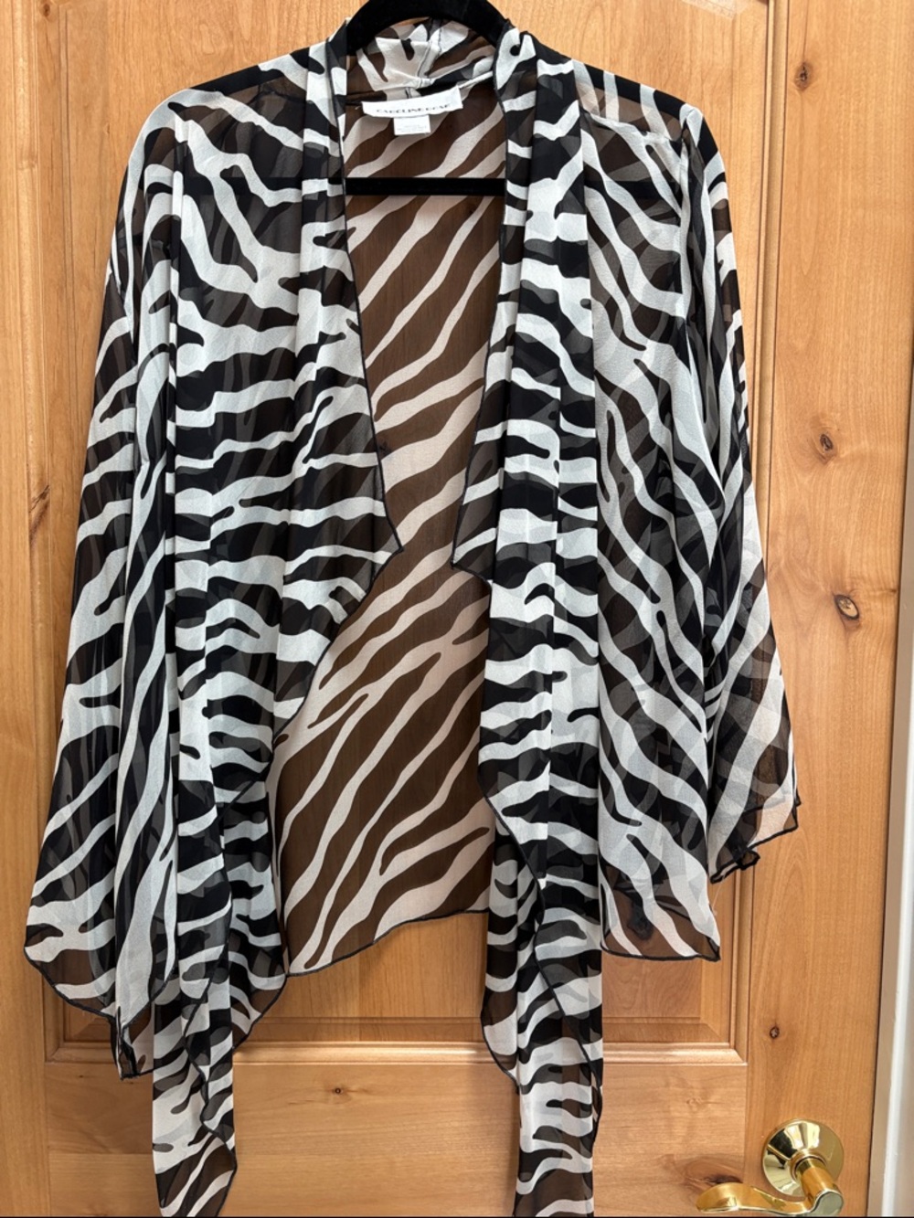 Caroline Rose sheer Zebra-Print Draped Cape - Black & White